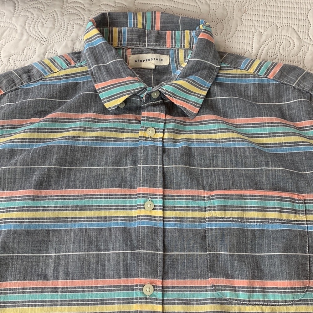 Aeropostale Men's Striped Button Down - Picture 3 of 5